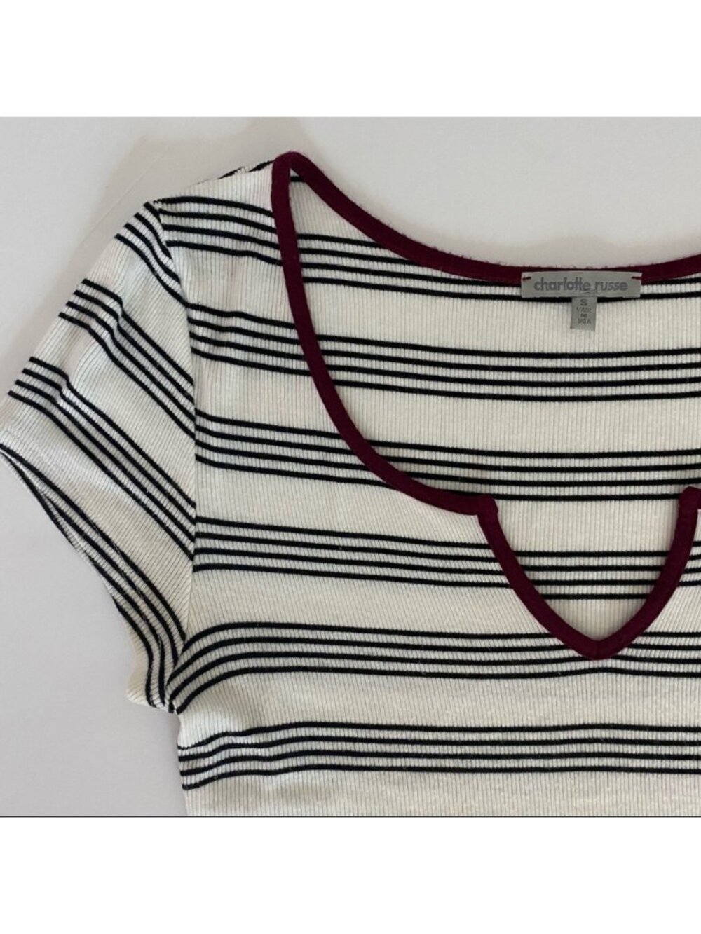 Striped Crop Top Cap Sleeve Tee - Picture 2 of 2